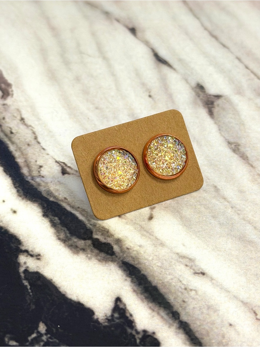 12mm flat opal druzy on rose gold trays
